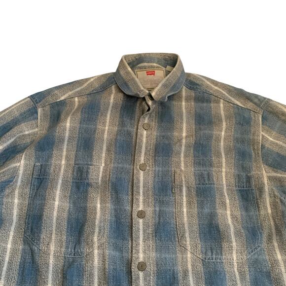 Levi's Men's Size M VTG Salt And Pepper Surf Stripe Denim Grunge Work Shirt - Picture 10 of 16